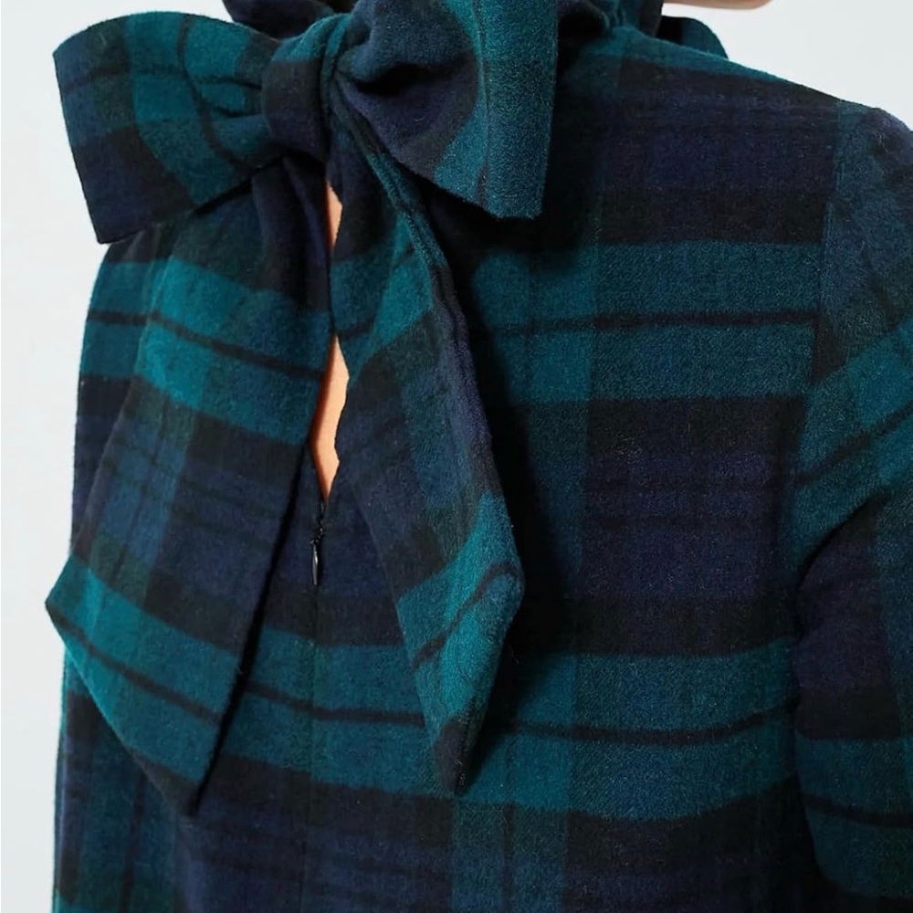 Plaid autumn dress with bow, long sleeves, straight cut with pockets, size S - Picture 4 of 7